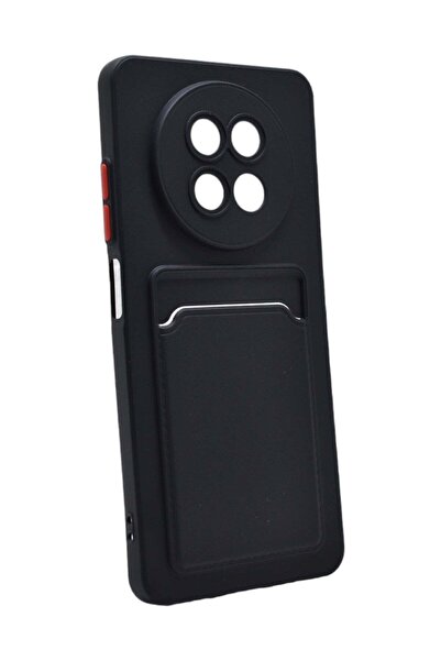 Generic Hard Silicone Back Cover With Card Pocket For Realme 12 - Black