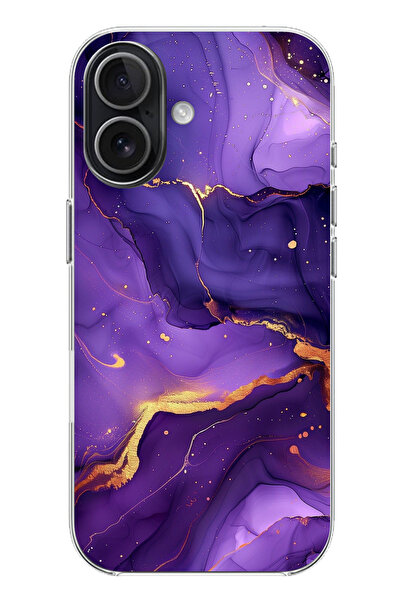 TechTree حافظة سيليكون متوافقة مع هاتف iPhone 17 من الرخام الأرجواني مطبوع