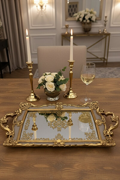 Hanlar Home Stylish Classic Carved Mirrored Gift Engagement Presentation Tray