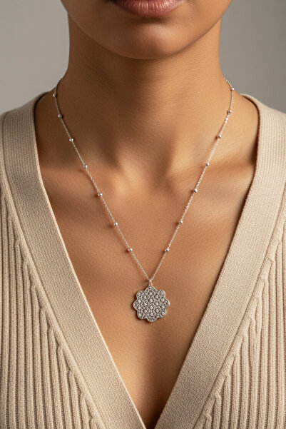 Modacaprea قلادة زهرة الحياة الفولاذية 45 سم |   قلادة نسائية من الفولاذ بلون...