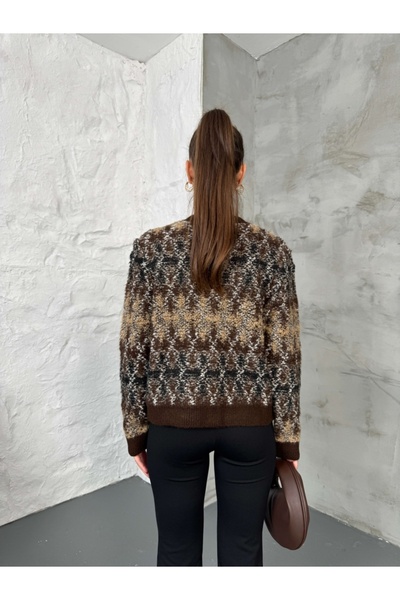 Elif Özbey Butik Brown Ethnic Patterned Cardigan