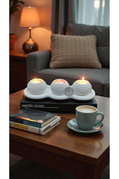 Minima Art Studio Üçlü Tealight Mumluk & Dekoratif Tepsi Seti 29 cm