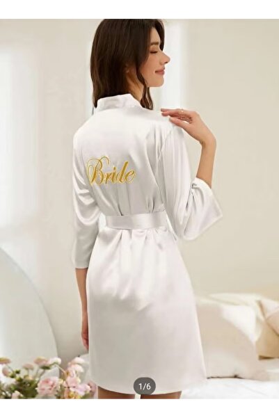 WarD Women's Wedding Bridal and Bridesmaid Robe, Solid Short Silk Satin Robe with Gold Glitter