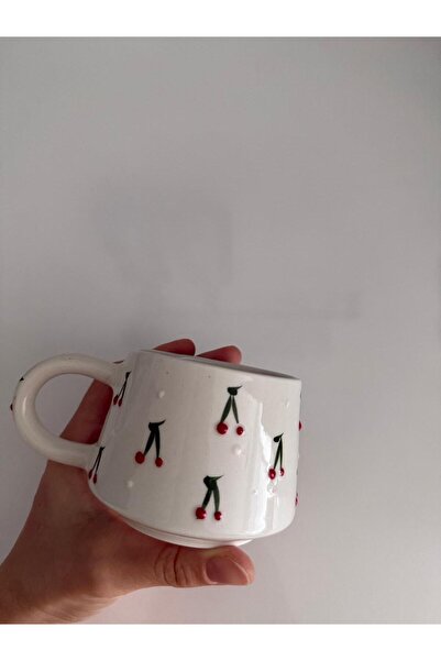 Bumelo كوب قهوة سيراميك مزخرف يدويًا بتصميم الكرز النادر