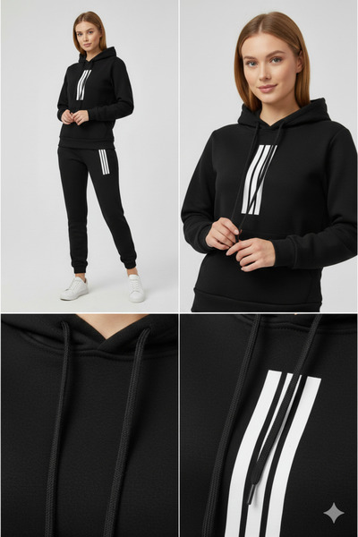 NİCE طقم علوي وسفلي منقوش بخطوط للجنسين للرجال/النساء بغطاء رأس