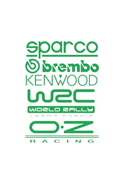 OEM Set 5 stickere auto, culoare verde, 30x22 cm, Sparco, Brembo, Kenwood, WRC, OZ