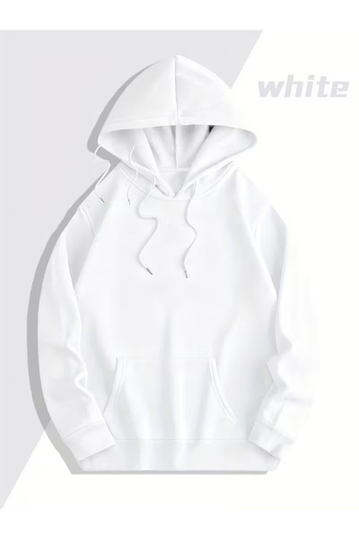 NEVERMIND Sevgili Çift Kombin Ejderha Desenli Baskılı Renk Kapüşonlu Sweatshirt 2'li Set Takım 3 Beyaz