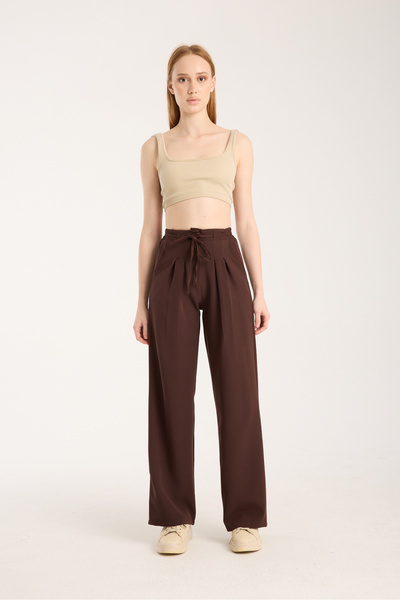 LAVA FASHION Γυναικείο παντελόνι με ζώνη με δύο πτυχώσεις ψηλόμεσο