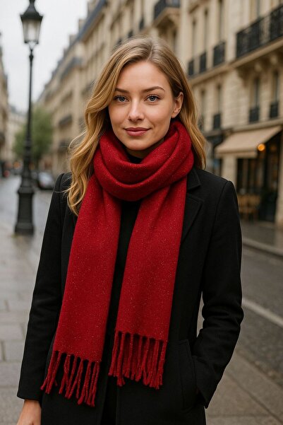 MARBERRY Red Glitter Puff Thick Women's Shawl 45X180 cm