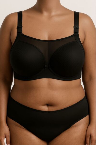 enmodaiçgiyim Black Plus Size C Cup Tulle Detailed Shaping / Sculpting Bra – Without Underwire, Soft Sponge