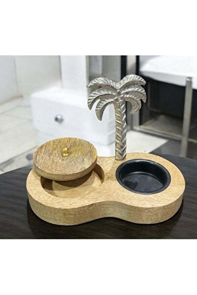 GENERIC4 Elegant natural wood incense burner decorated with a palm tree and an incense box