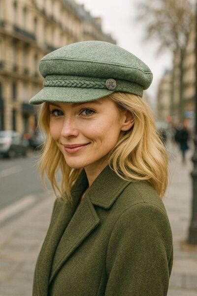 MARBERRY قبعة نسائية بتفاصيل إكسسوارات من قماش الكاش مايوه بلون النعناع