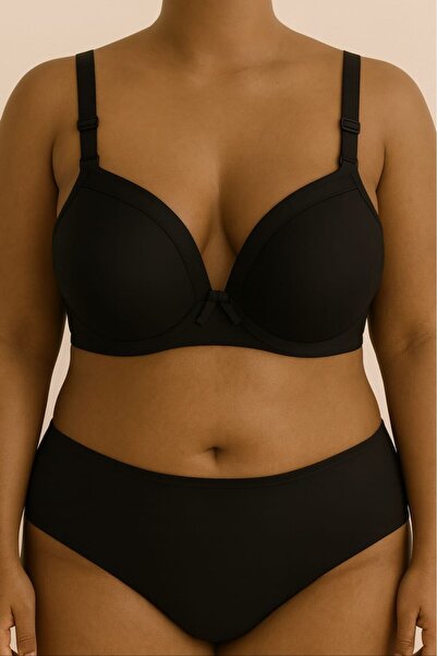 enmodaiçgiyim Чорний великий розмір бавовняний бюстгальтер з чашками C – без кісточок, без дроту, з м'якою підкладкою