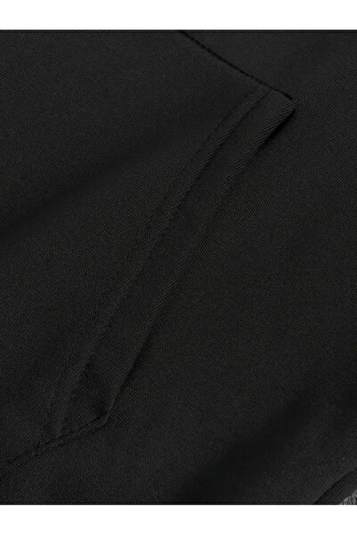 NEVERMIND Sevgili Çift Kombin Ejderha Desenli Baskılı Renk Kapüşonlu Sweatshirt 2'li Set Takım 3 Siyah - Siyah