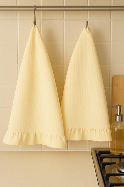 Mirilliahome Σετ πετσετών κουζίνας με βολάν 2 τεμαχίων λινό ριγέ