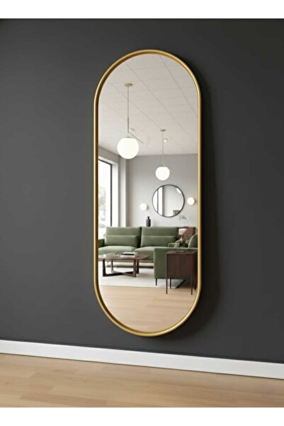 SİNORA DEKOR ELİPS AYNA 160x60 Dekoratif Salon Hol Dikey Duvar Aynası Metal Ç...