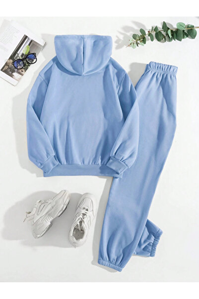 darkopia Σετ αθλητικών φούτερ Unisex Ανδρικά Γυναικεία χωρίς στάμπα Basic Printed Oversize 3 Thread Hooded