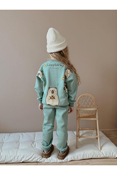 Patriko Girl's Capybara Printed Inner Layered 3-Ply Winter New Season Bottom and Top Set 3-10 Years Old