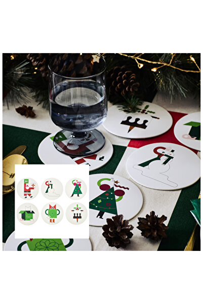 IKEA Vinterfint 6 Adet 10 cm Çok Renkli Bardak Altlığı Karışık Motifler