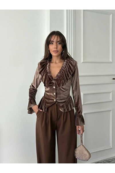 MAXMOOR SORSEL Kadife Bluz 7280 - Acı Kahve