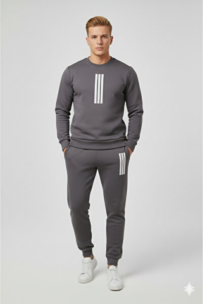 NİCE Unisex-Men's Line Patterned Bottom Top Set Men/Women Hooded