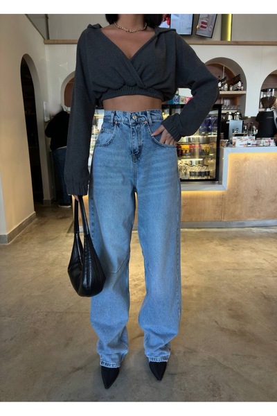 sstyle moda Arkası Kemerli Bagy tam yüksek bel