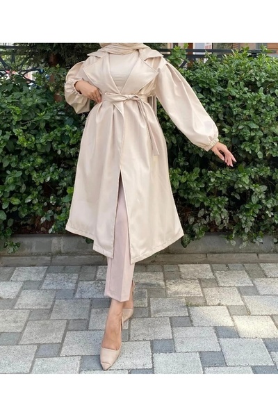 Butik KADIN BELDEN BAĞLAMALI BALON KOL TRENÇKOT