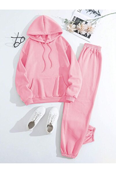 darkopia Σετ αθλητικών φούτερ Unisex Ανδρικά Γυναικεία χωρίς στάμπα Basic Printed Oversize 3 Thread Hooded