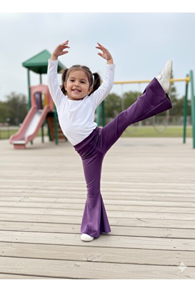Şimo Butik Leggings pentru fete din catifea franceză, largi, evazat GirlPower violet