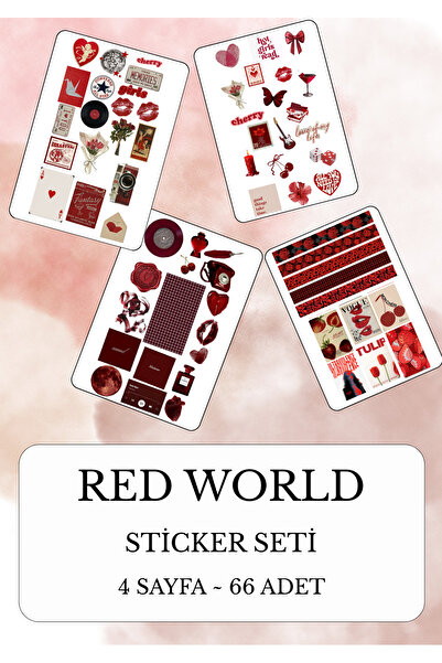 ANSHA CRAFTS "RED WORLD" Kırmız Temalı Sticker Seti- Ajanda, Defter, Bullet Journal , Scrabook, Laptop için