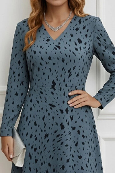 TBL DEKOR Women's Long Sleeve V Neck Print Short Linen Dress