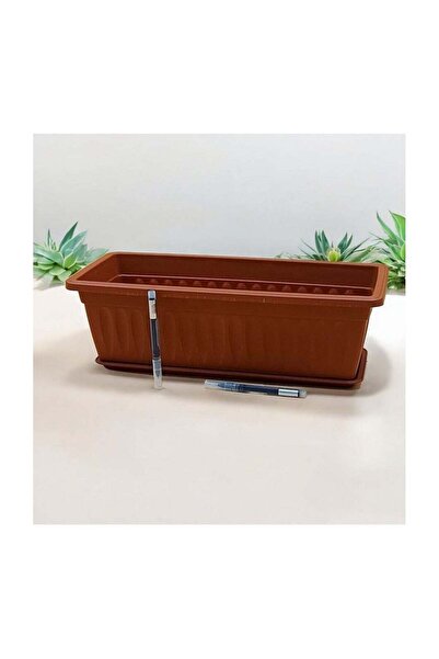 GENERIC4 Rectangular durable plastic planter with saucer, terracotta
