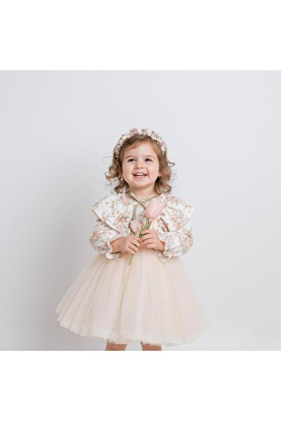 ministok Flora Floral Patterned Long Sleeve Baby Dress with Tulle Skirt