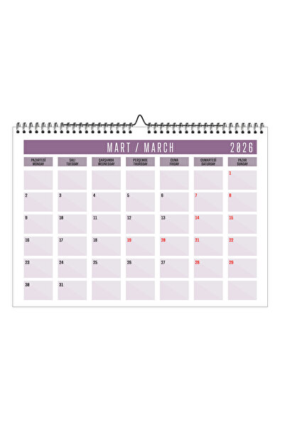 GenelTedarik 2026 A4 YATAY MASAÜSTÜ VE DUVAR AYLIK PLANLAMA TAKVİM DEFTER