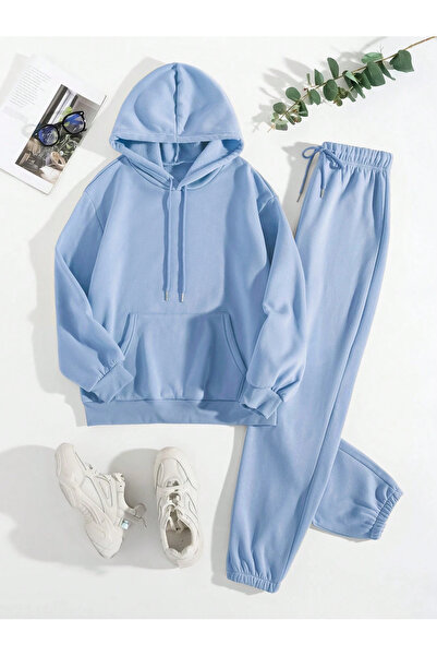 darkopia Σετ αθλητικών φούτερ Unisex Ανδρικά Γυναικεία χωρίς στάμπα Basic Printed Oversize 3 Thread Hooded