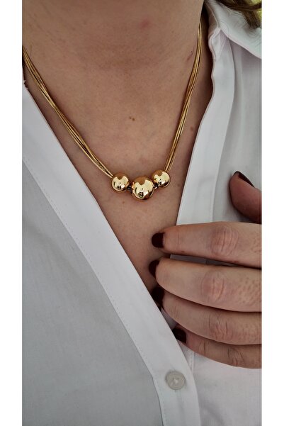 By Selen Suyolcu Çelik Vip Serisi 3 lü Top Çoklu Zincir Model Kadın Kolye