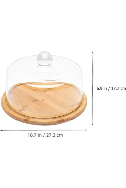 UPKOCH Cake stand with transparent glass dome and bamboo base, elegant, 28.5 cm, cakes and desserts