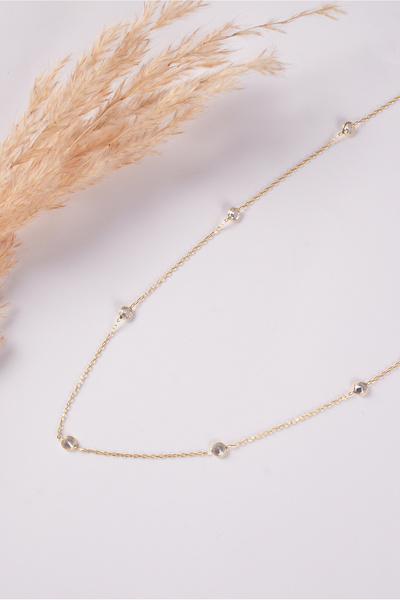 SUNSHINE 925 Ayar Gümüş , Gold Kaplamalı Zarif Taşlı Tasarım Kolye,