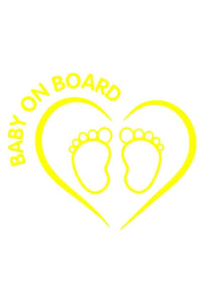 Oracal Sticker autom, rezistent la apa si UV, Baby on board cu picioruse si inima, 20cm, galben