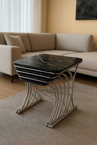 SERSEPETİM ROMA 4 LÜ SİYAH MERMER DESEN KROM AYAKLI 2026 STYL