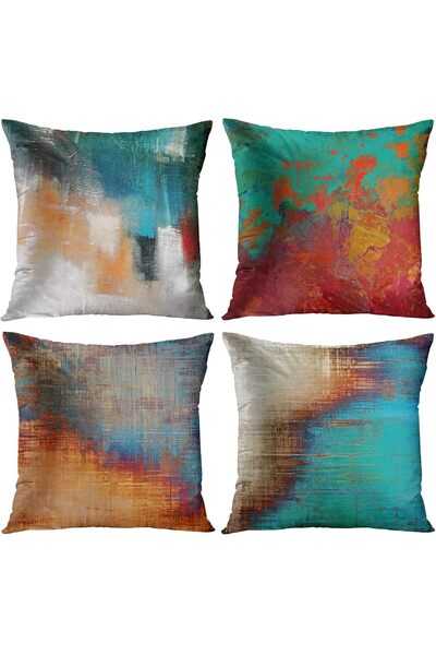 007 أغطية وسائد مزخرفة من بريتيمز، مجموعة من 4 قطع، 20 × 20 بوصة، تصميم تجريدي