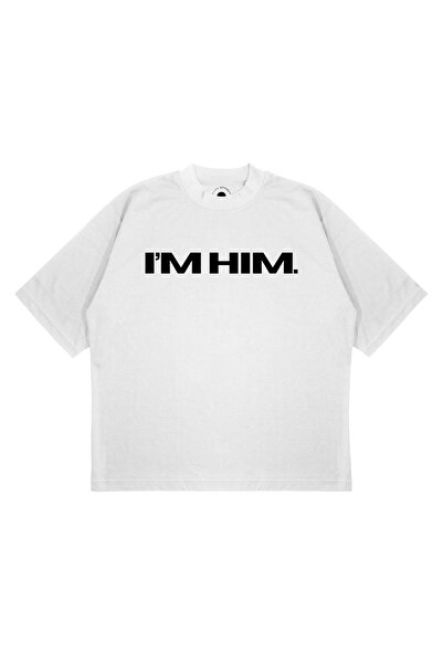 PURE EFFECT Tricou unisex oversize cu imprimeu IM HIM, croială boxy, din țesă...