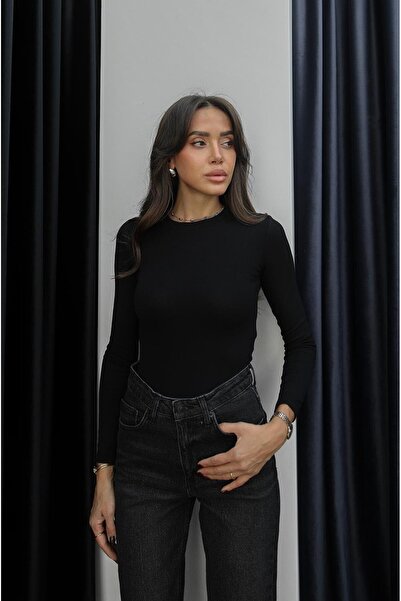 Havoş Black Bodysuit with Snap Closure at the Bottom