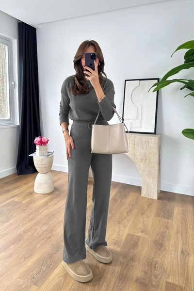 BARLİZ طقم نسائي عصري أنيق ومريح بأكمام طويلة قماش مجدّل