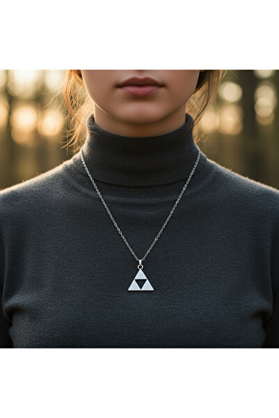 Alooya The Legend Of Zelda - Üçgen Gümüş Kaplama Düz Zincir Kolye