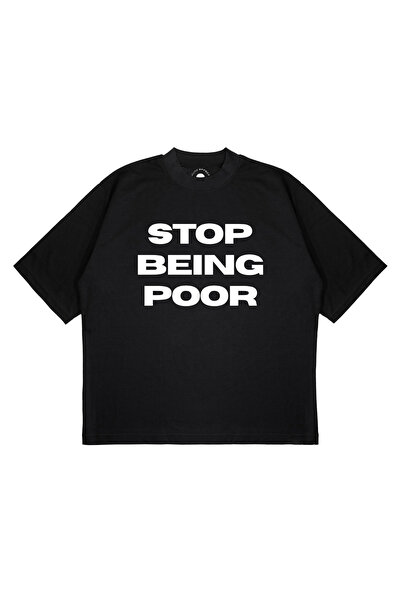 PURE EFFECT Tricou unisex oversize cu imprimeu „Stop Being Poor”, croială box...