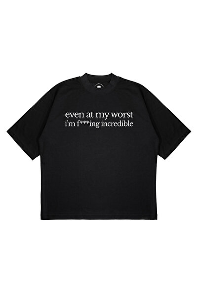 PURE EFFECT Unisex Oversize EVEN AT MY WORST Baskılı Boxy Fit Kalın Kumaşlı (...