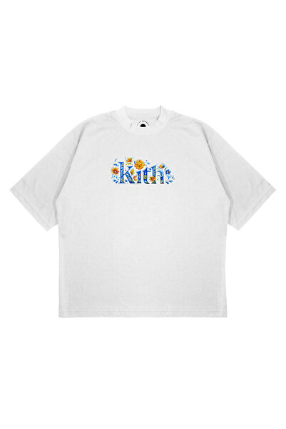 PURE EFFECT Tricou unisex oversize KITH BLUE FLOWER cu imprimeu, croială boxy...