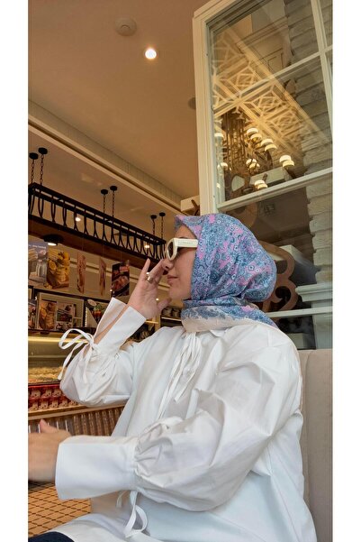 ipekevi Mezopotamya Model 06 Desenli Tensel Eşarp Krem Mavi