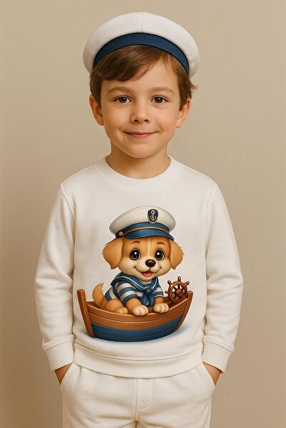 playwear Παιδικό χαριτωμένο φούτερ unisex με σχέδιο σκύλου σε σκάφος, από χτε...